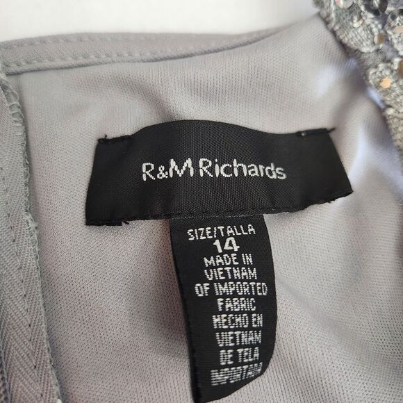 R & M Richards Silver Sequin Lace Stretch Midi Cocktail Wedding Guest Dress SZ14 - Picture 10 of 16